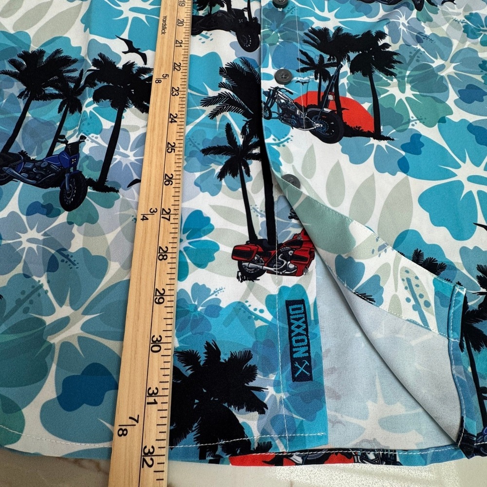 Dixxon Aloha Series Motorcycle Tropical Blue Button Down Large Mens Shirt - Picture 4 of 5